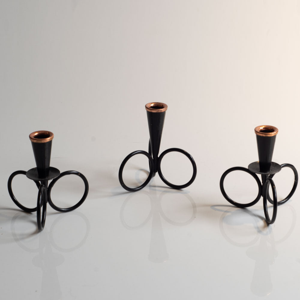 Group of small black painted metal candle holders by Gunnar Ander for Ystad-Metall, Sweden