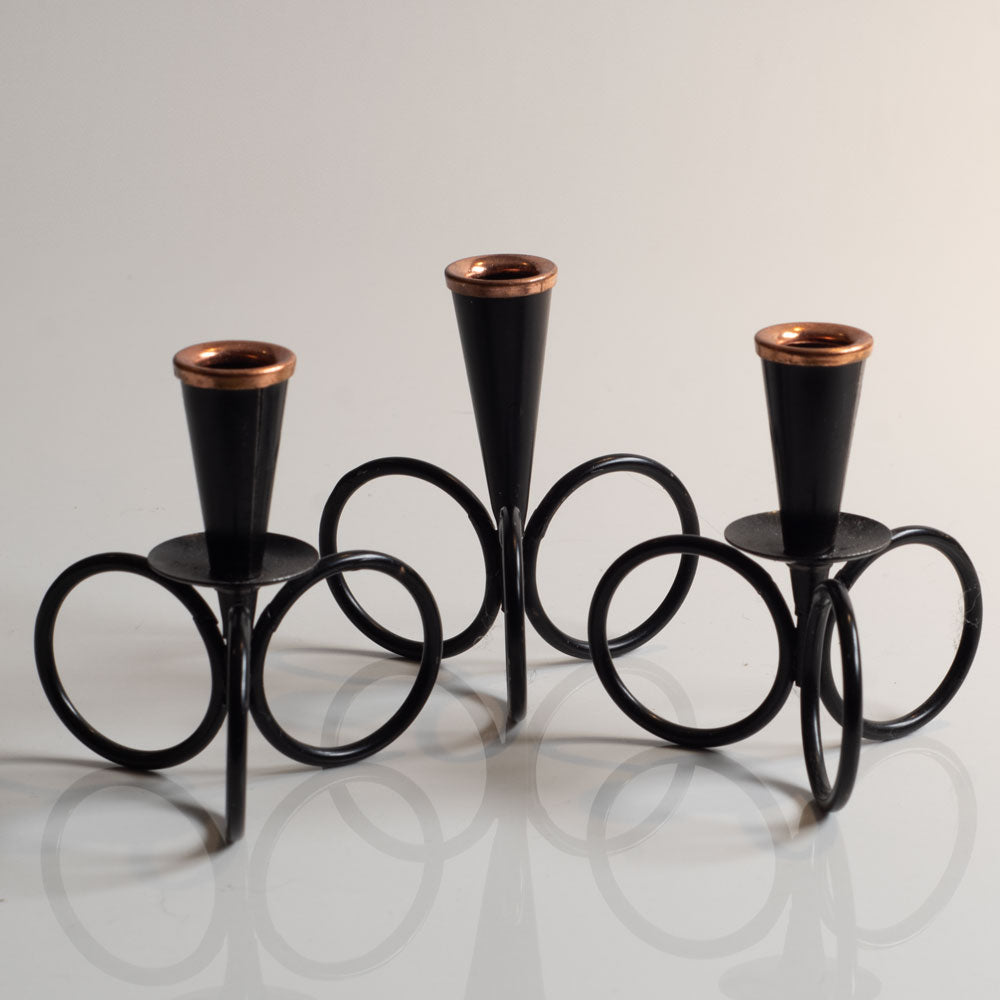 Group of small black painted metal candle holders by Gunnar Ander for Ystad-Metall, Sweden