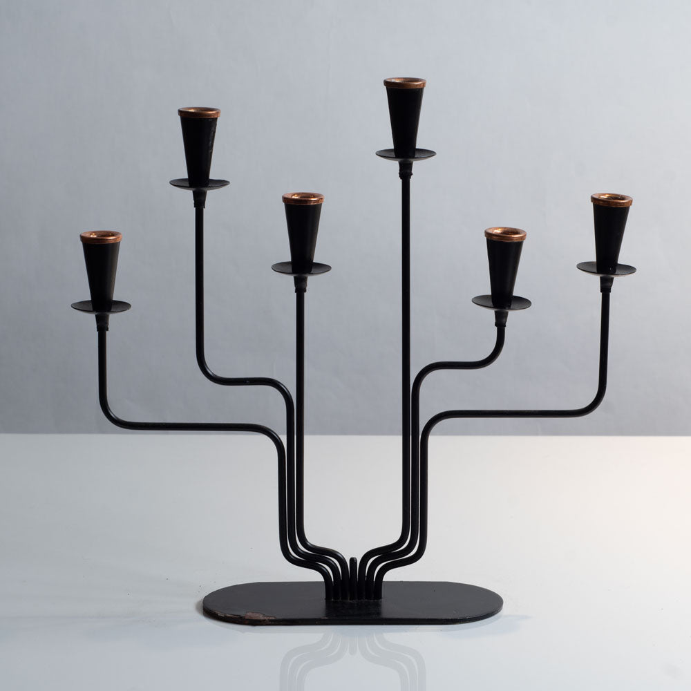 Gunnar Ander for Ystad Metall, Sweden, black painted metal candelabra J1408
