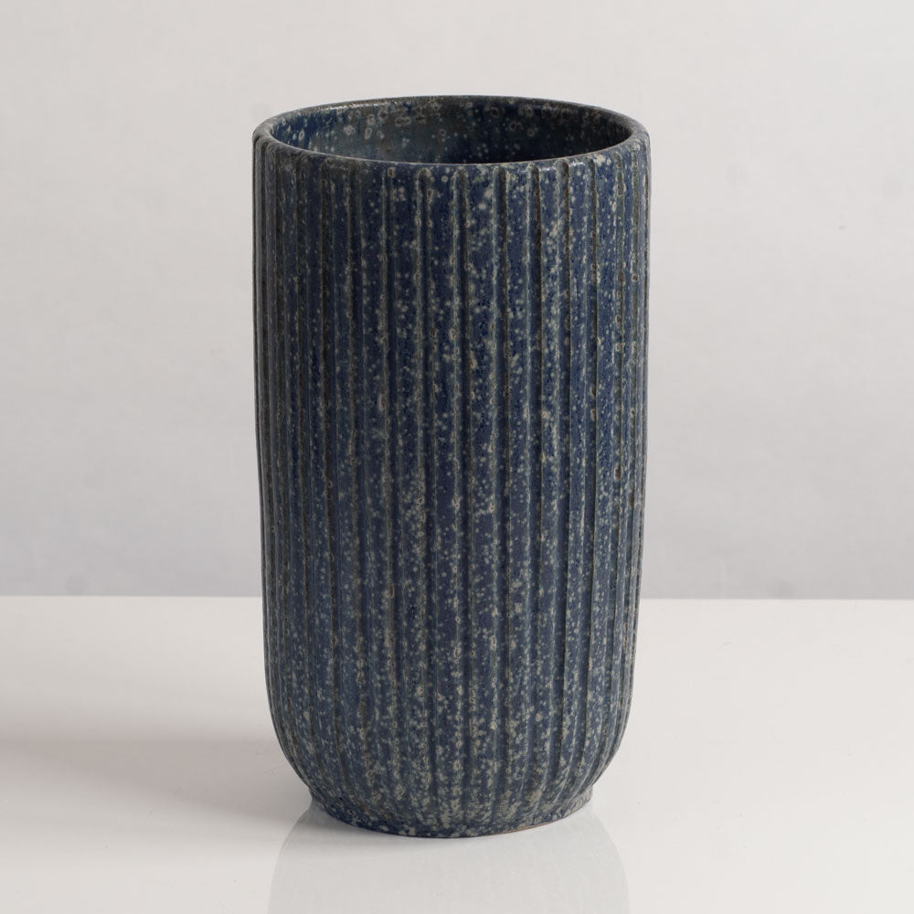 Arne Bang, own studio, Denmark, stoneware fluted vase with blue glaze M4088