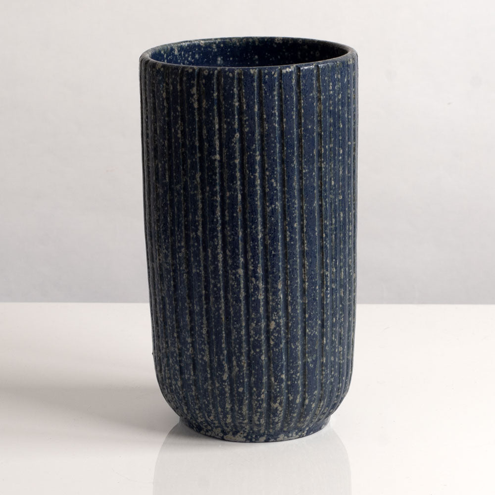 Arne Bang, own studio, Denmark, stoneware fluted vase with blue glaze M4088