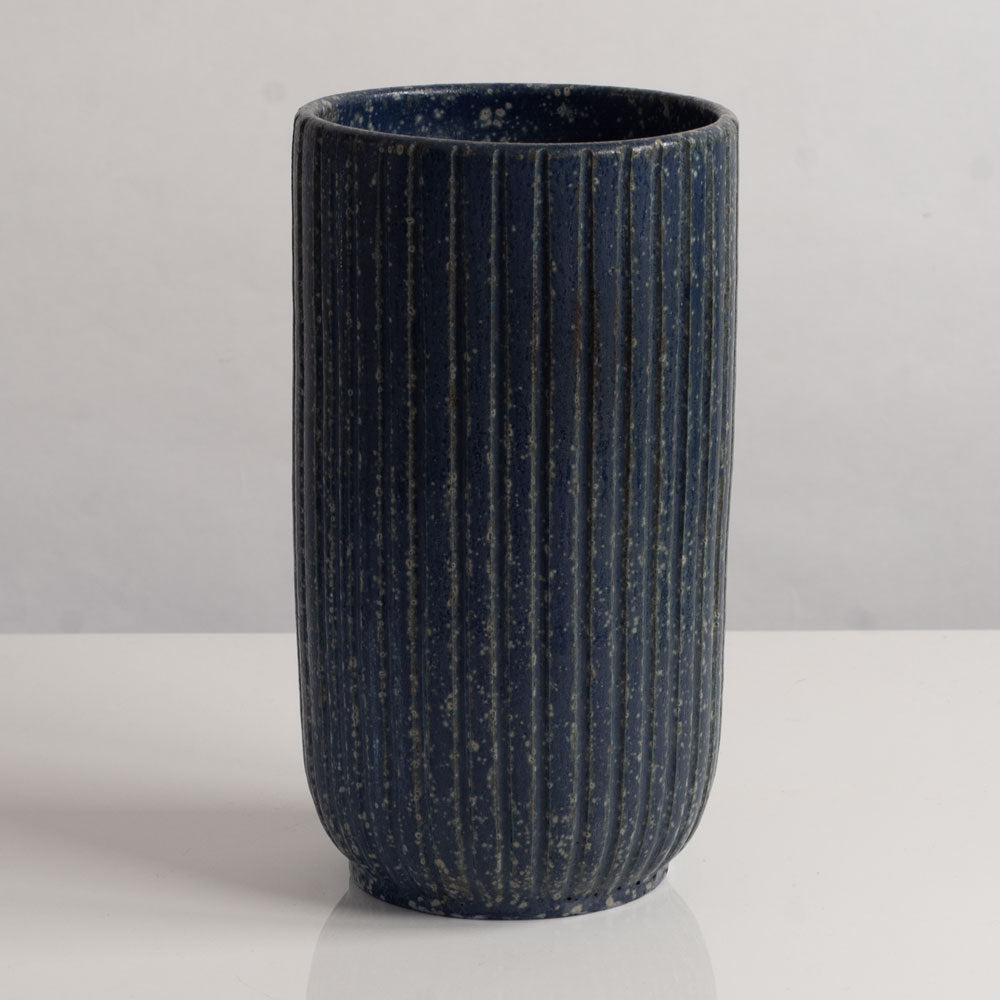 Arne Bang, own studio, Denmark, stoneware fluted vase with blue glaze M4088