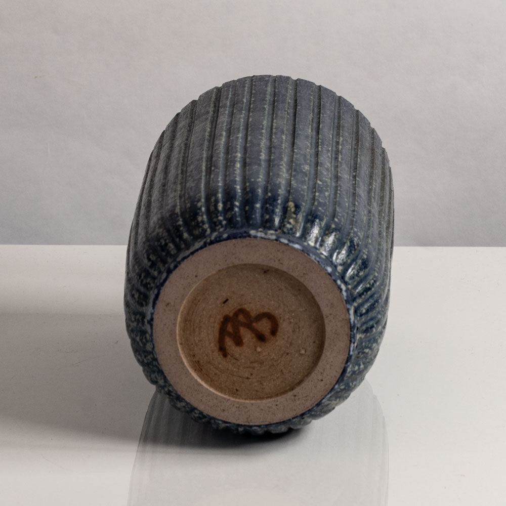 Arne Bang, own studio, Denmark, stoneware fluted vase with blue glaze M4088