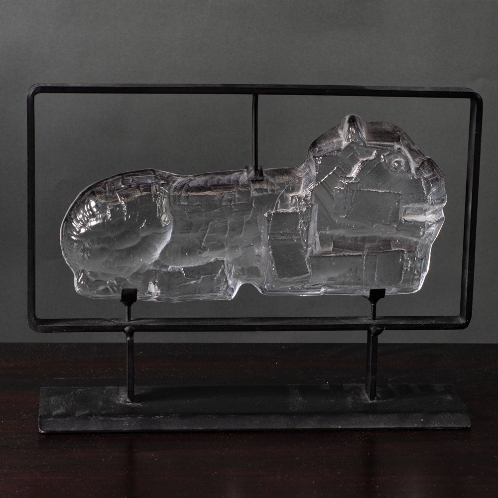 Erik Hoglund for Boda, Sweden, glass sculpture on iron stand K2777