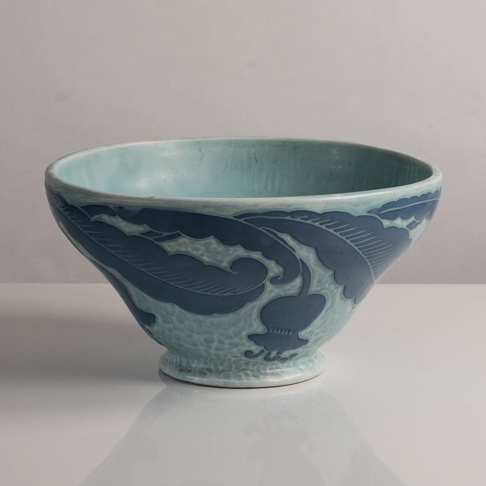 Josef Ekberg for Gustavsberg, Sweden, unique carved art nouveau stoneware bowl L3964
