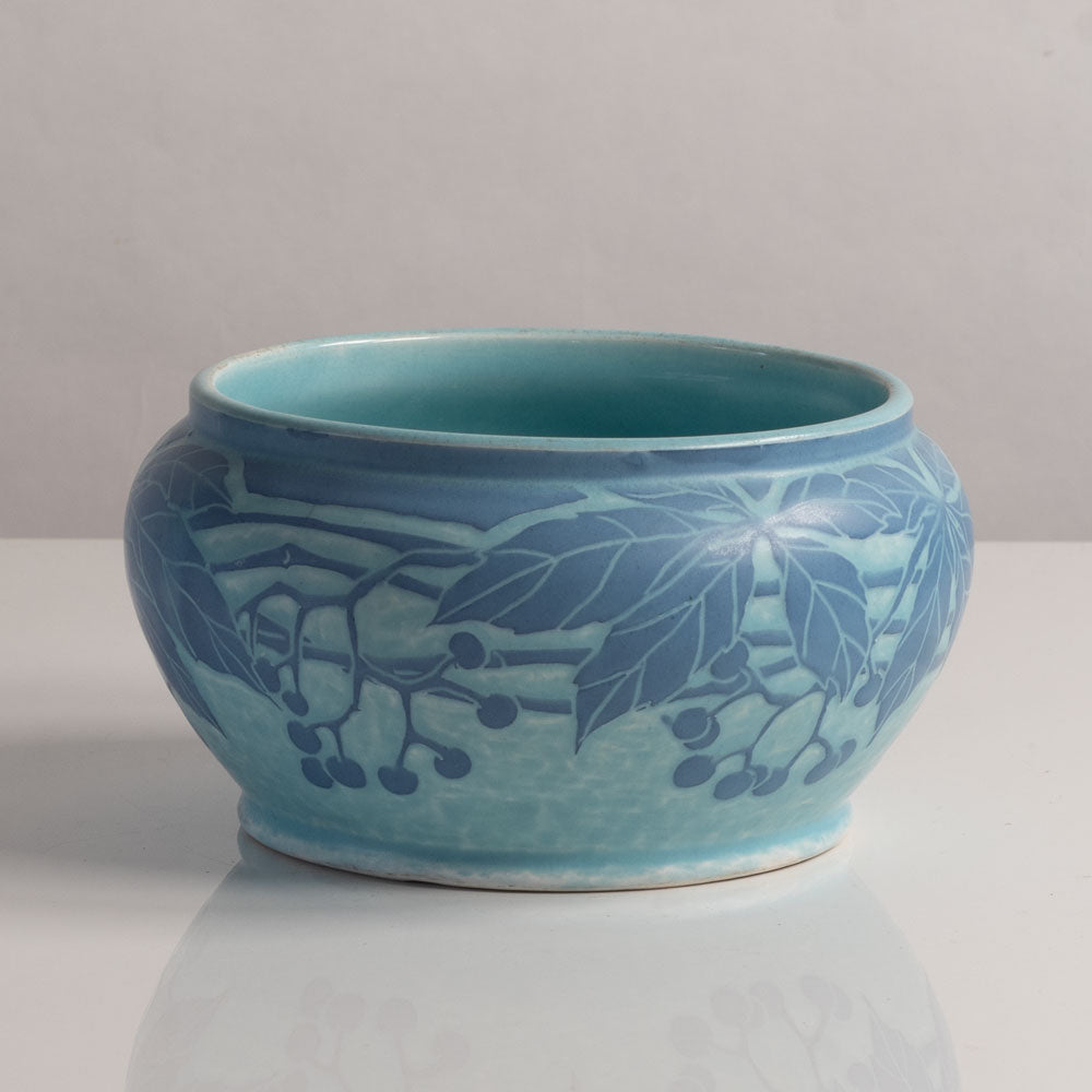 Josef Ekberg for Gustavsberg, Sweden, unique carved art nouveau stoneware bowl L3808