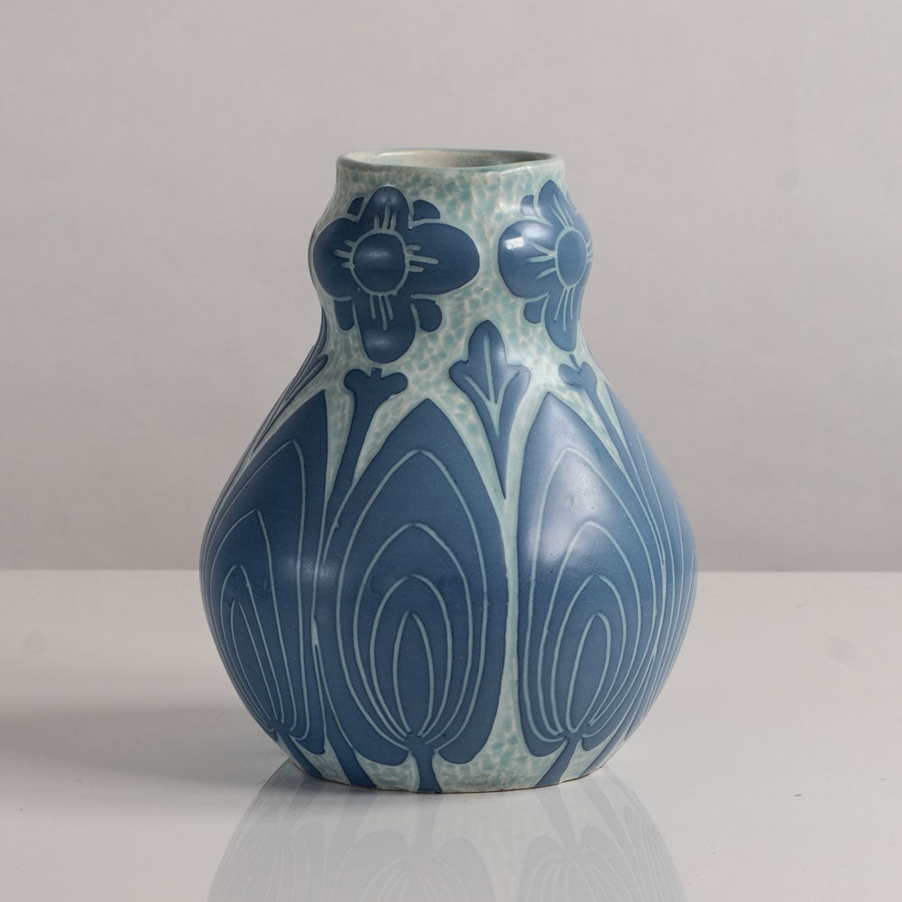 Josef Ekberg for Gustavsberg, Sweden, unique carved art nouveau stoneware vase L3846