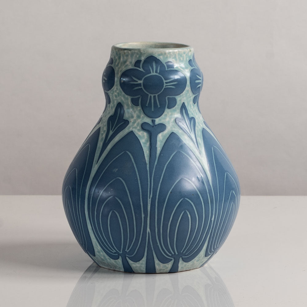 Josef Ekberg for Gustavsberg, Sweden, unique carved art nouveau stoneware vase L3846