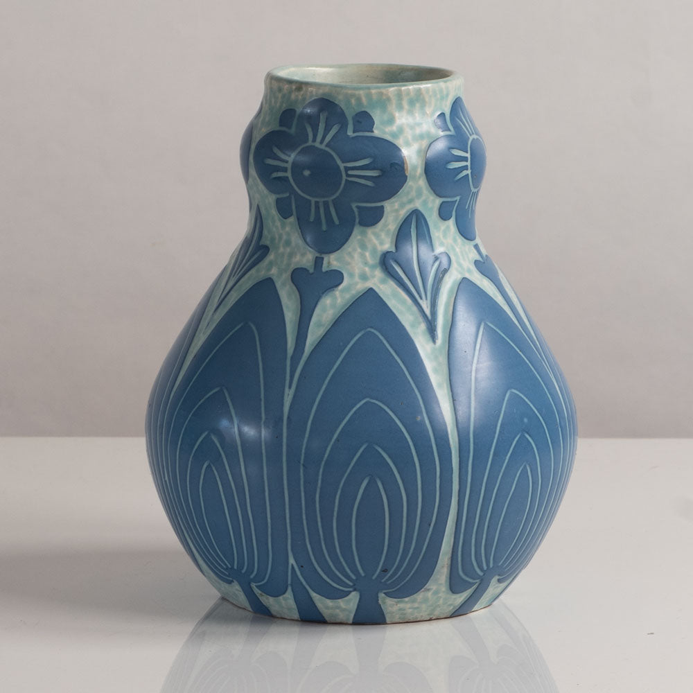 Josef Ekberg for Gustavsberg, Sweden, unique carved art nouveau stoneware vase L3846
