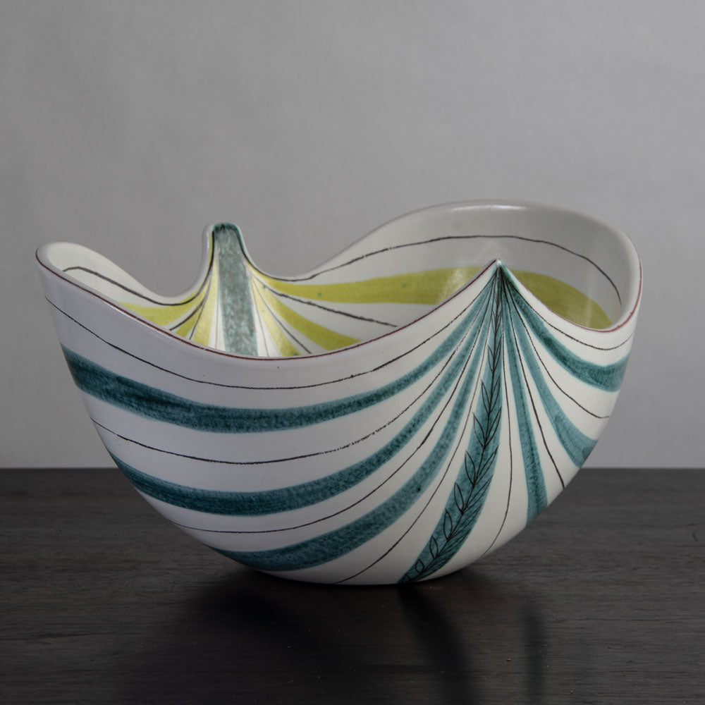 Stig Lindberg for Gustavsberg, "Faience" earthenware bowl with green and yellow stripes J1024