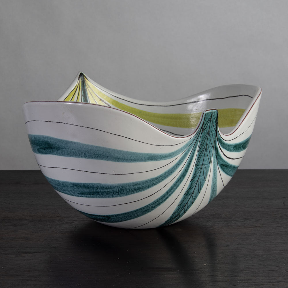 Stig Lindberg for Gustavsberg, "Faience" earthenware bowl with green and yellow stripes J1024