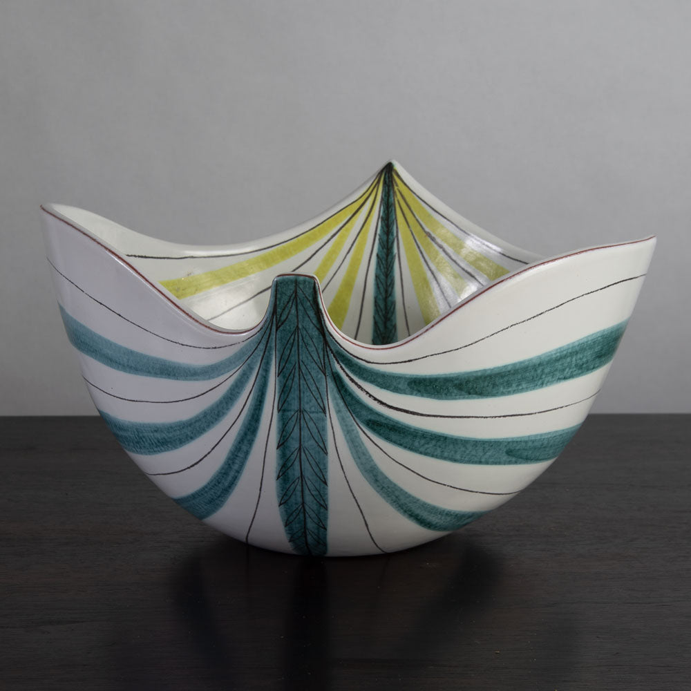 Stig Lindberg for Gustavsberg, "Faience" earthenware bowl with green and yellow stripes J1024