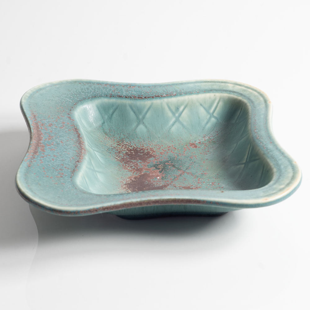 Gunnar Nylund for Rorstrand, Sweden, stoneware dish with blue and red glaze G9286