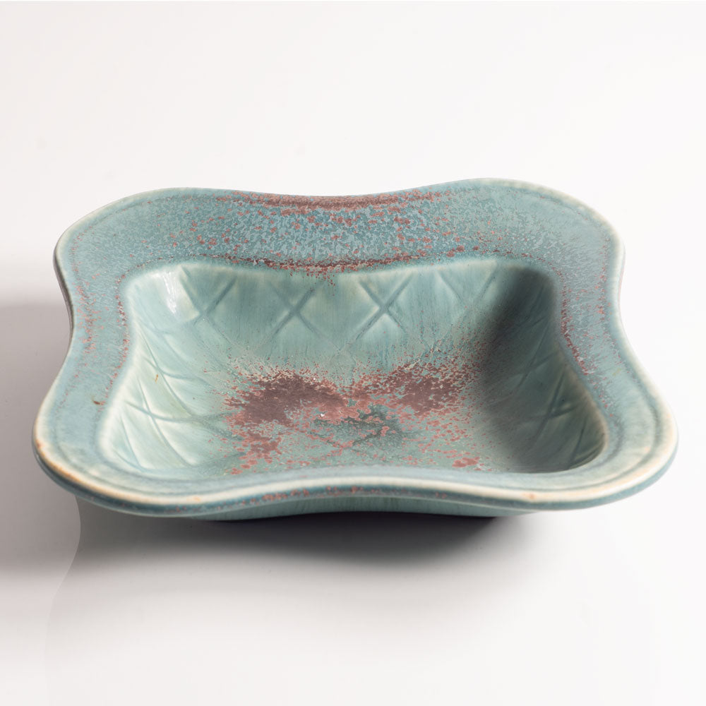 Gunnar Nylund for Rorstrand, Sweden, stoneware dish with blue and red glaze G9286