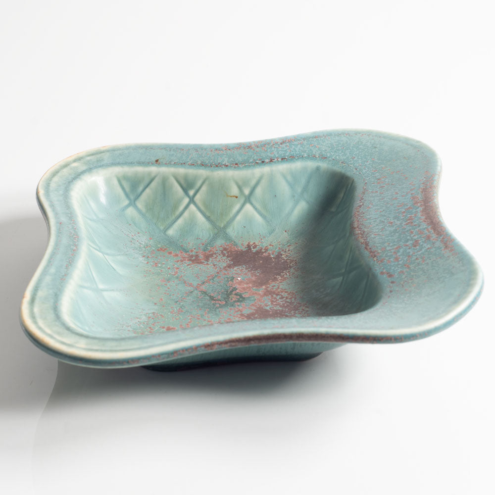 Gunnar Nylund for Rorstrand, Sweden, stoneware dish with blue and red glaze G9286