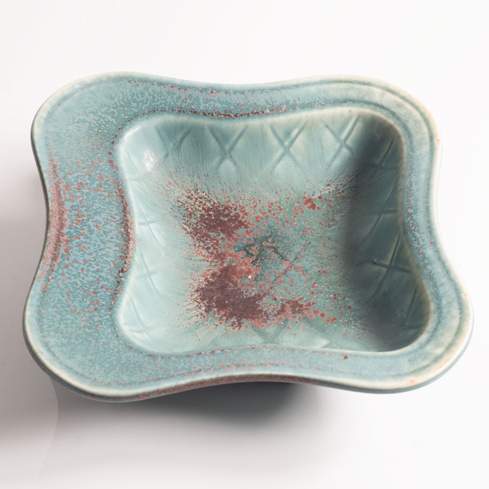 Gunnar Nylund for Rorstrand, Sweden, stoneware dish with blue and red glaze G9286