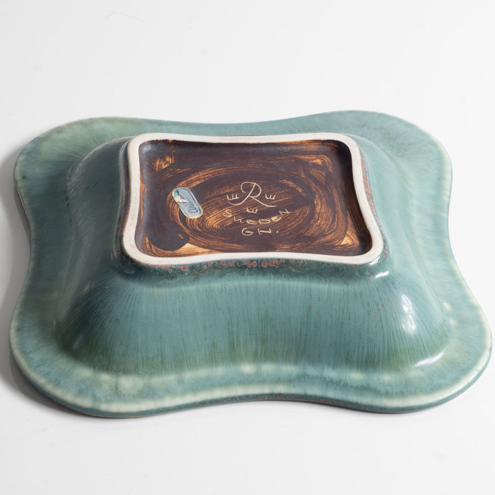 Gunnar Nylund for Rorstrand, Sweden, stoneware dish with blue and red glaze G9286