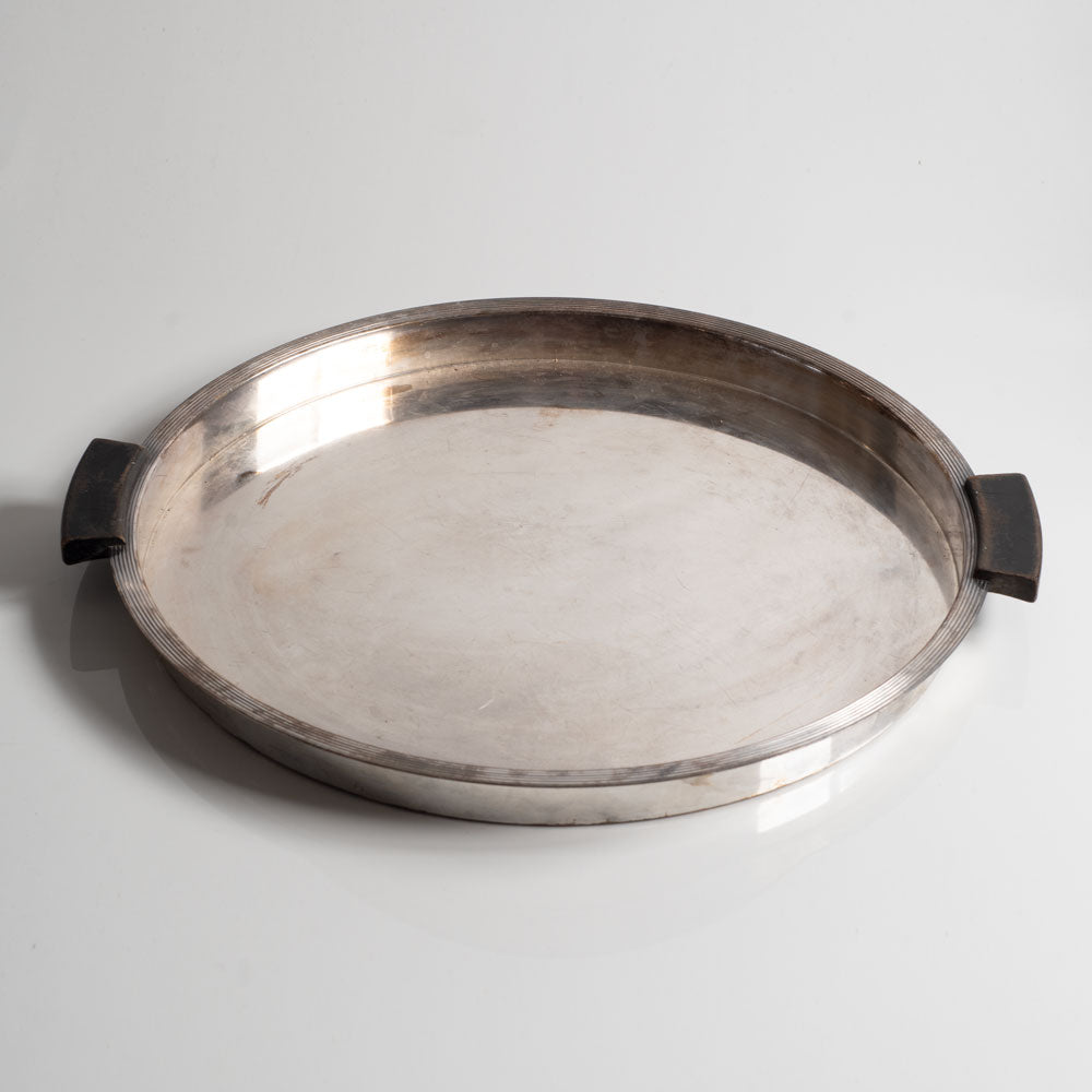 GAB, Sweden, silver plated tray with ebonized wooden handles L3387