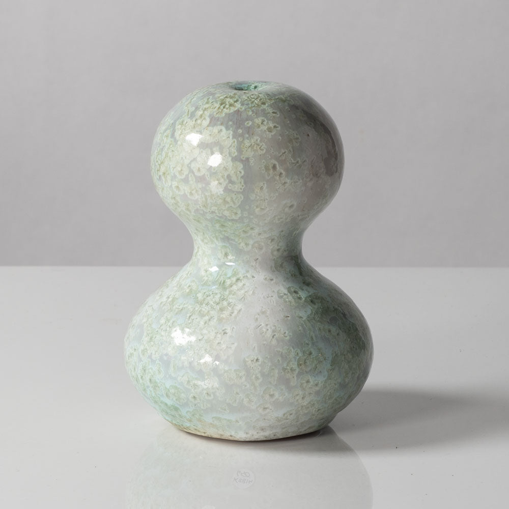 Horst Kerstan, Germany, unique double gourd vase with glossy blue-green and off white crysalline glaze K2814