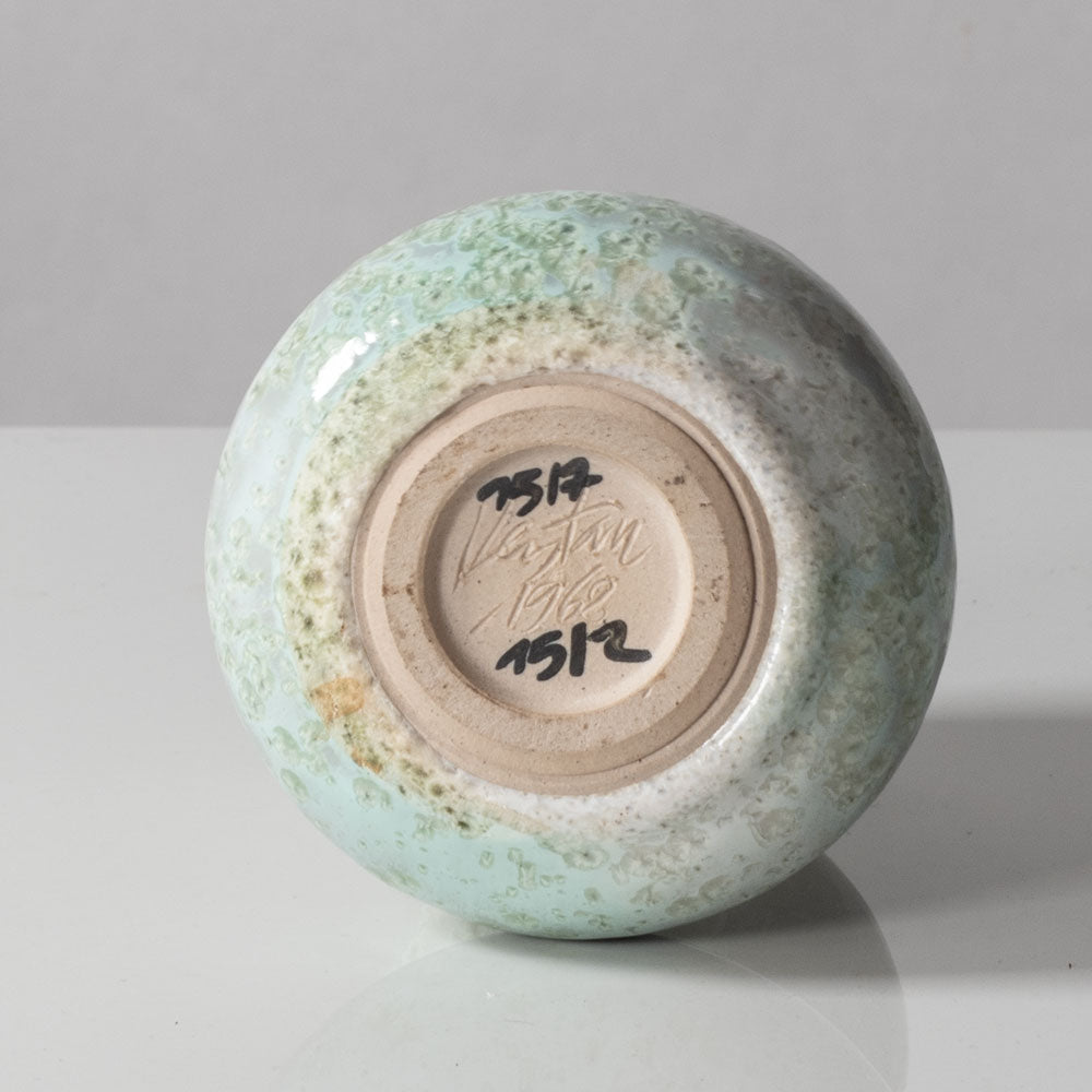 Horst Kerstan, Germany, unique double gourd vase with glossy blue-green and off white crysalline glaze K2814