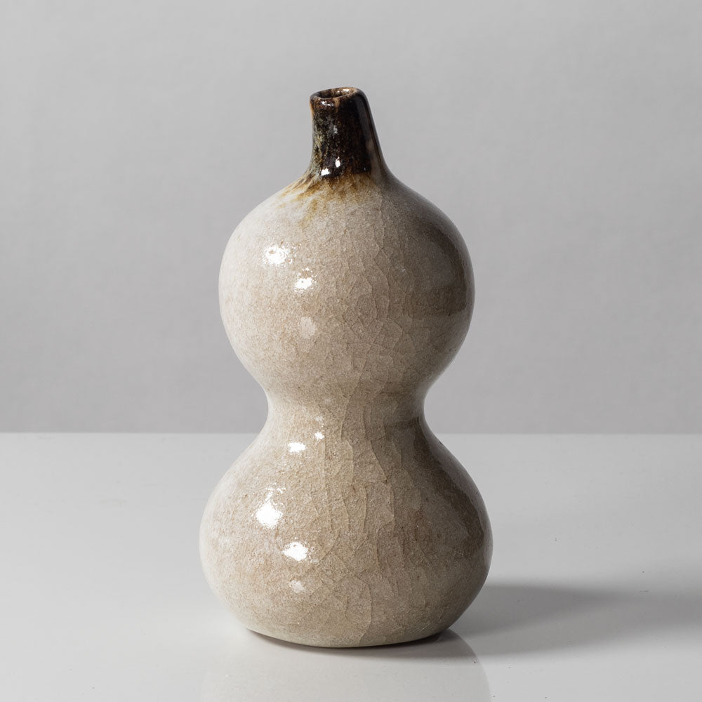 Horst Kerstan, Germany, unique double gourd vase with glossy crackle glaze K2815