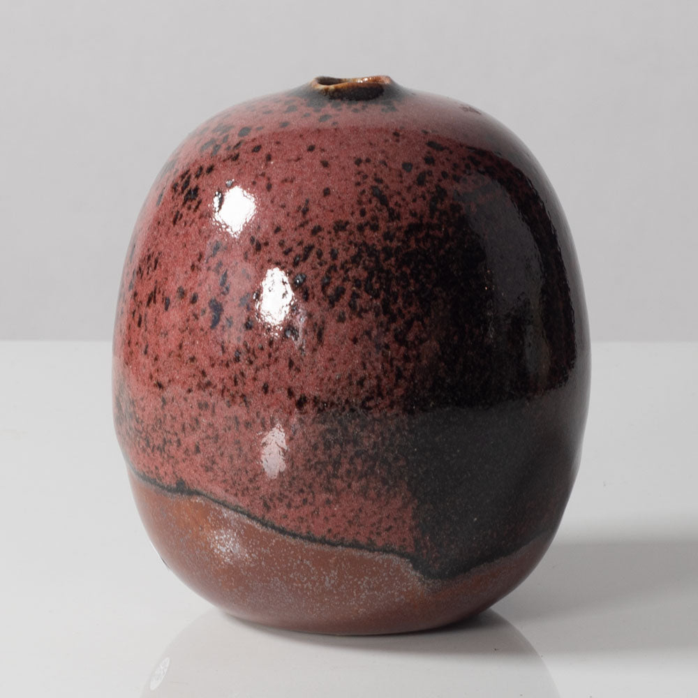 Horst Kerstan, Germany, unique ovoid vase with glossy brick red and black glaze K2816