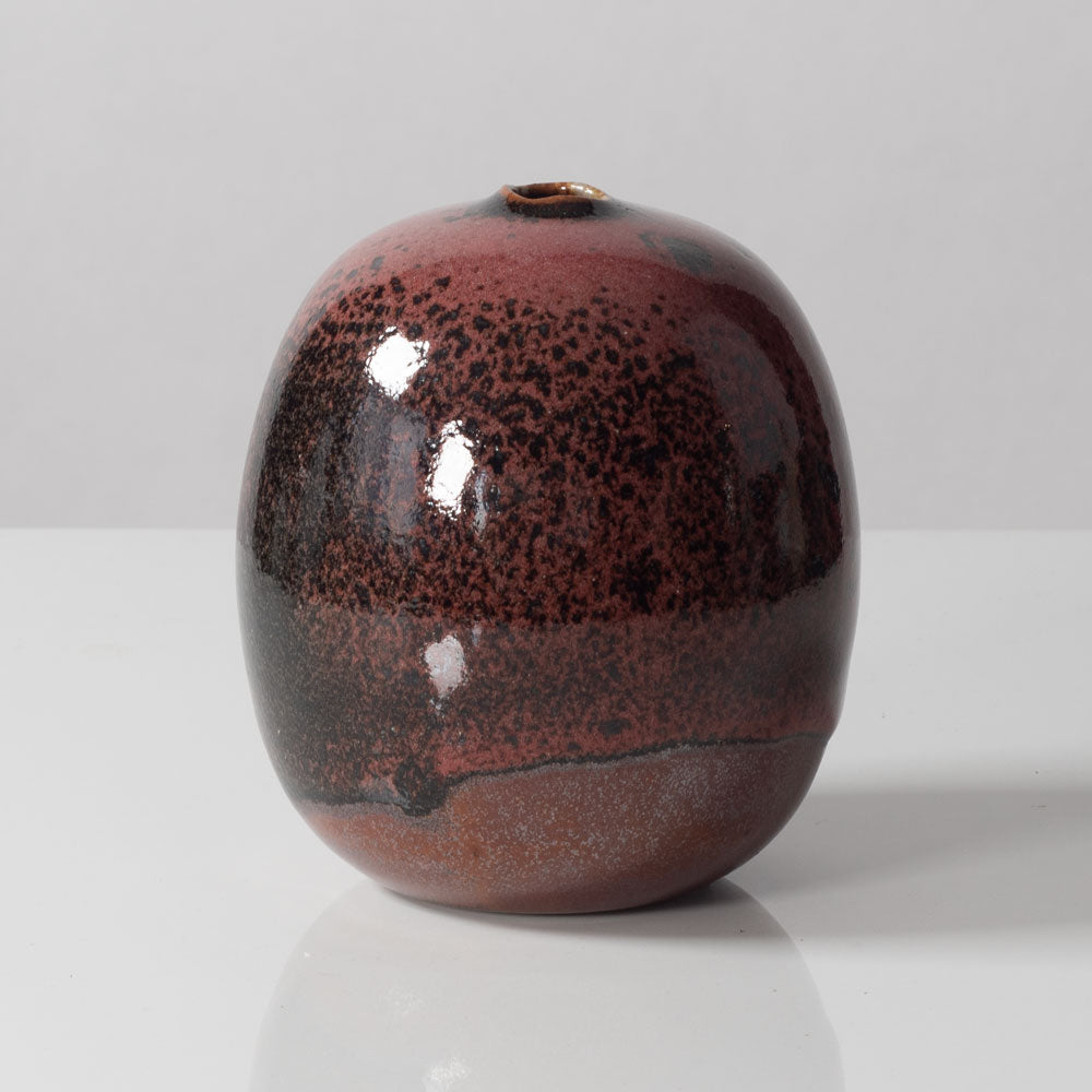 Horst Kerstan, Germany, unique ovoid vase with glossy brick red and black glaze K2816