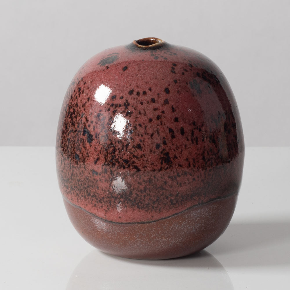 Horst Kerstan, Germany, unique ovoid vase with glossy brick red and black glaze K2816
