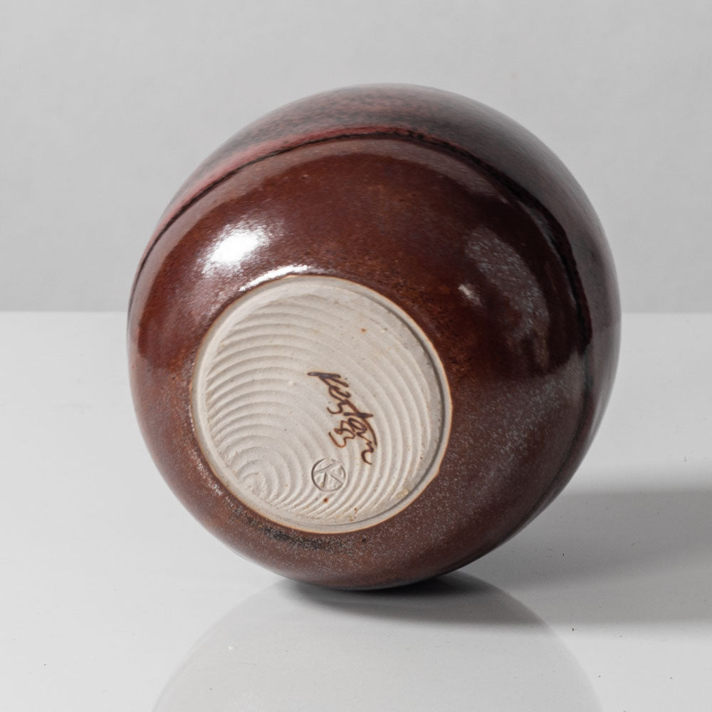 Horst Kerstan, Germany, unique ovoid vase with glossy brick red and black glaze K2816