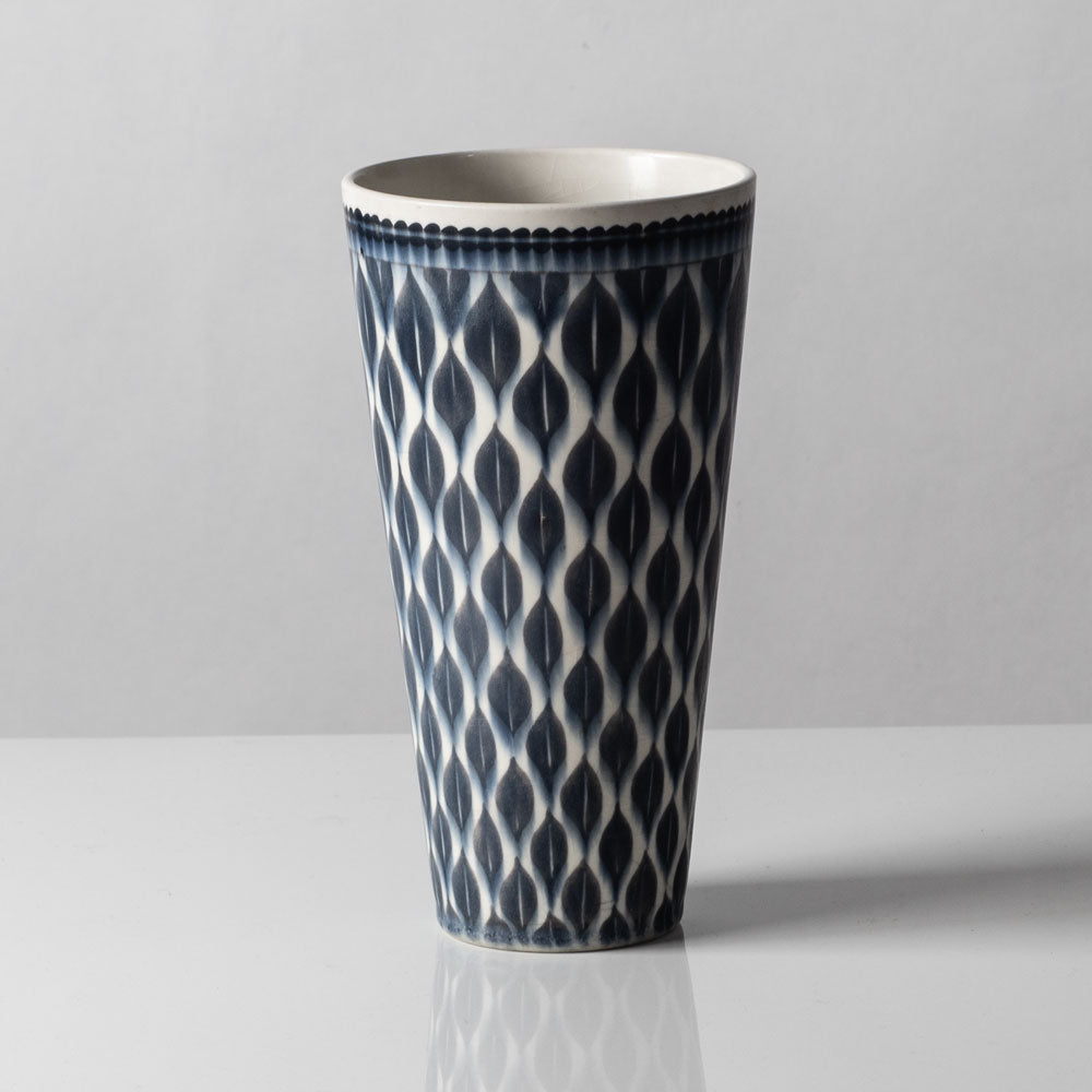 Arthur Carlsson Percy for Uppsala Ekeby, Sweden,  porcelain vase with leaf pattern in blue K2776