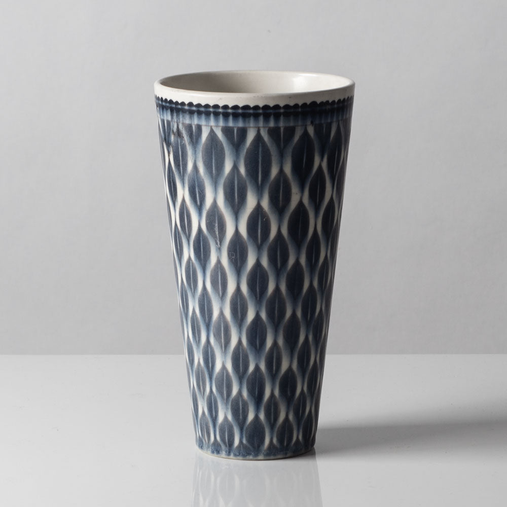 Arthur Carlsson Percy for Uppsala Ekeby, Sweden, porcelain vase with leaf pattern in blue K2776