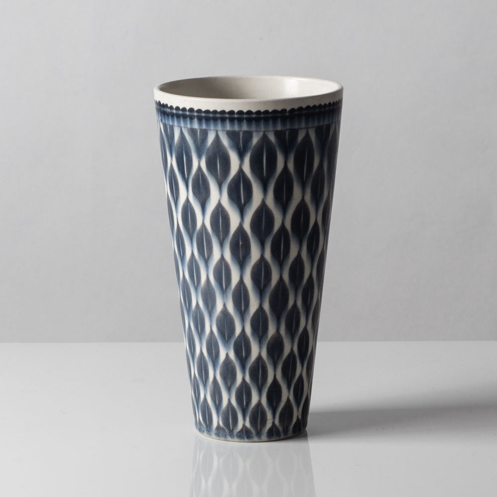 Arthur Carlsson Percy for Uppsala Ekeby, Sweden, porcelain vase with leaf pattern in blue K2776
