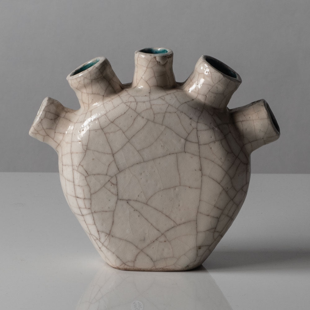 Atelier Primavera, earthenware multi-opening vase with crackle glaze K2752