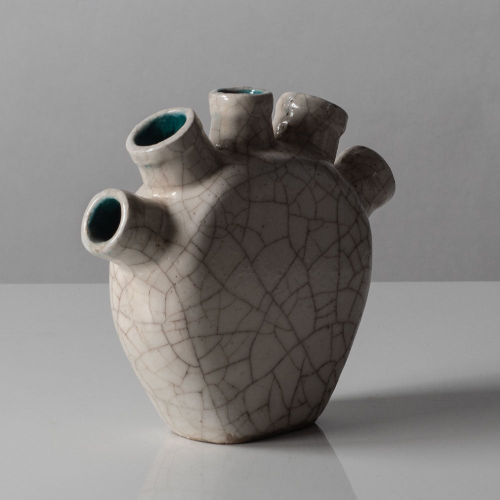 Atelier Primavera, earthenware multi-opening vase with crackle glaze K2752