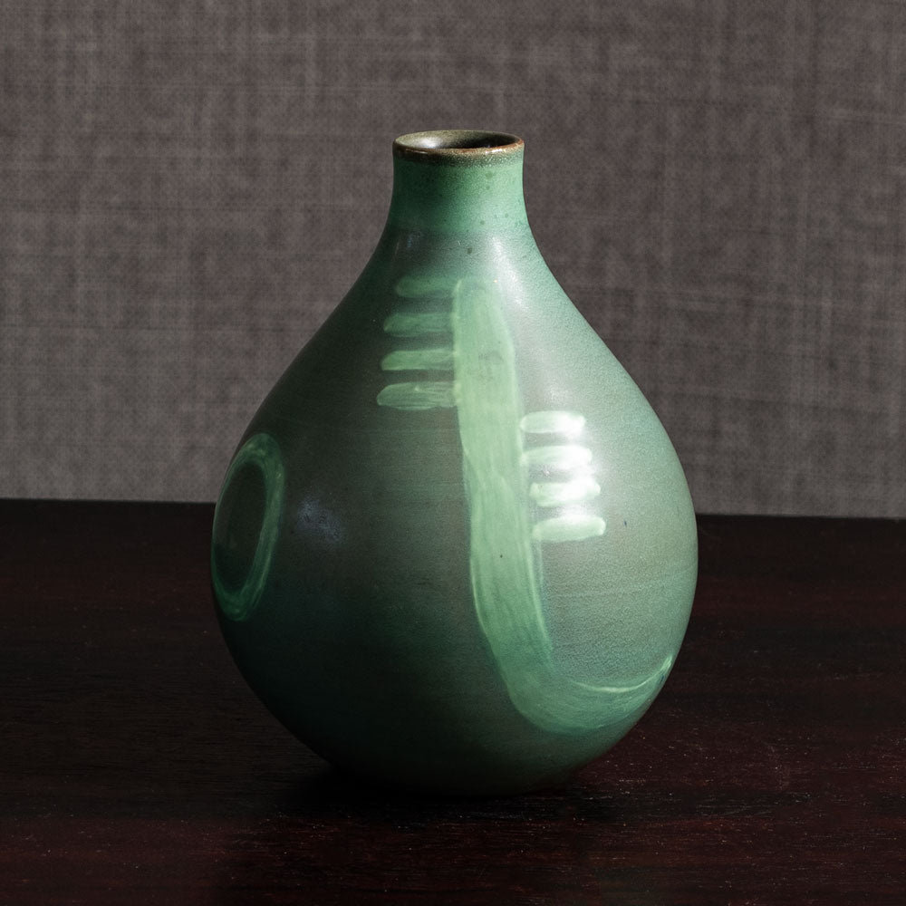 Thorkild Olsen for Royal Copenhagen, Denmark, earthenware vase with green glaze M4012