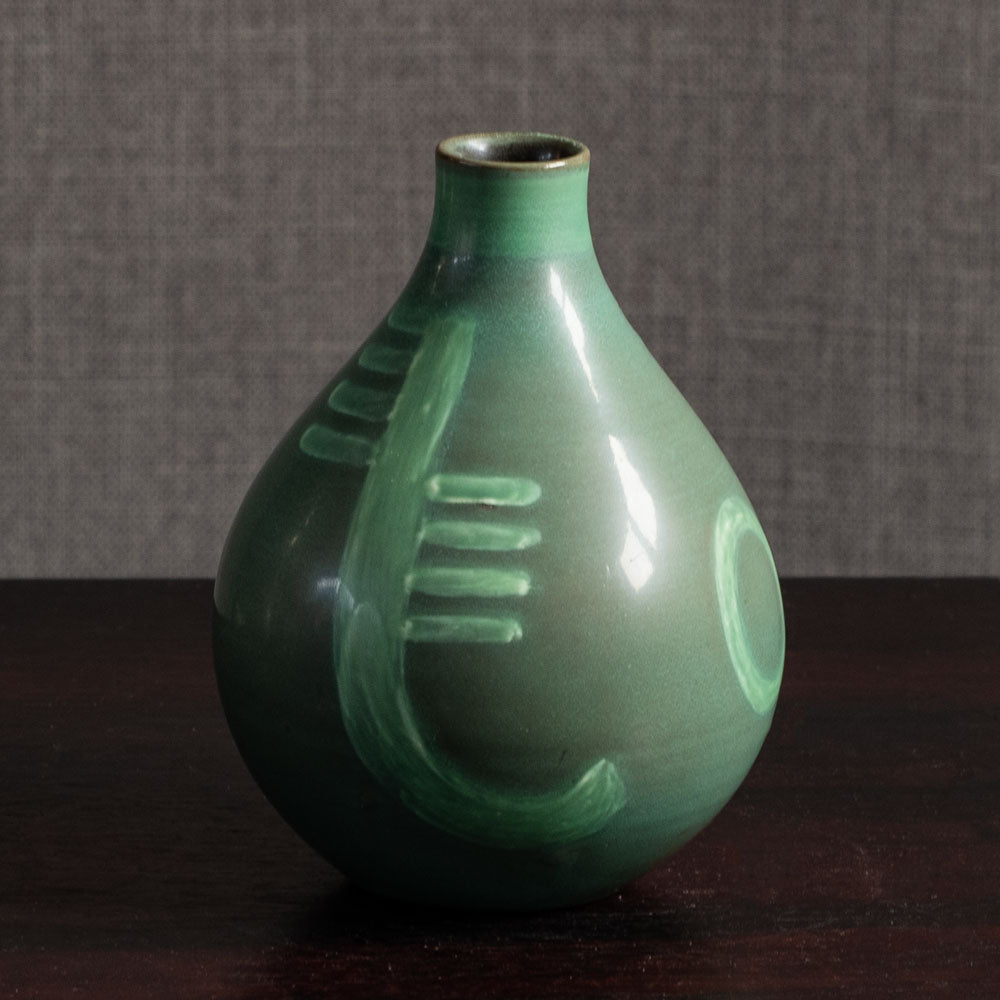 Thorkild Olsen for Royal Copenhagen, Denmark, earthenware vase with green glaze M4012