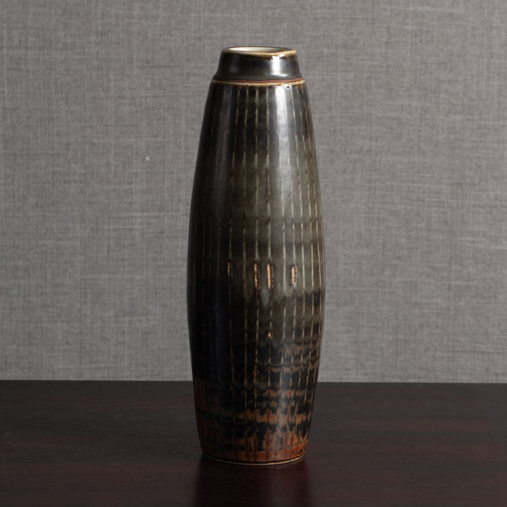 Carl Harry Stålhane for Rörstrand, Sweden, unique stoneware vase with brown glaze L3851