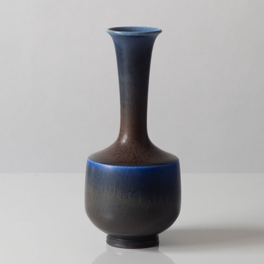 Berndt Friberg for Gustavsberg, Sweden, unique stoneware longnecked vase with dark blue glaze K2727