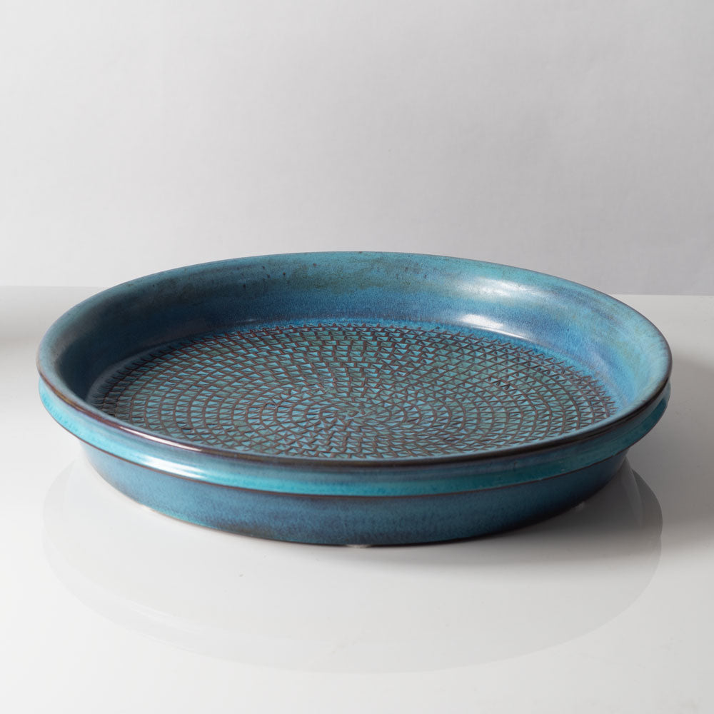 Stig Lindberg for Gustavsberg, unique large stoneware shallow bowl with turquoise glaze K2370