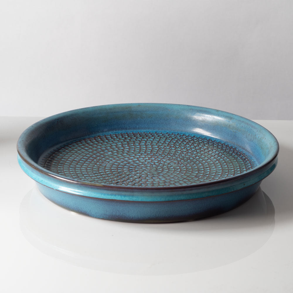 Stig Lindberg for Gustavsberg, unique large stoneware shallow bowl with turquoise glaze K2370