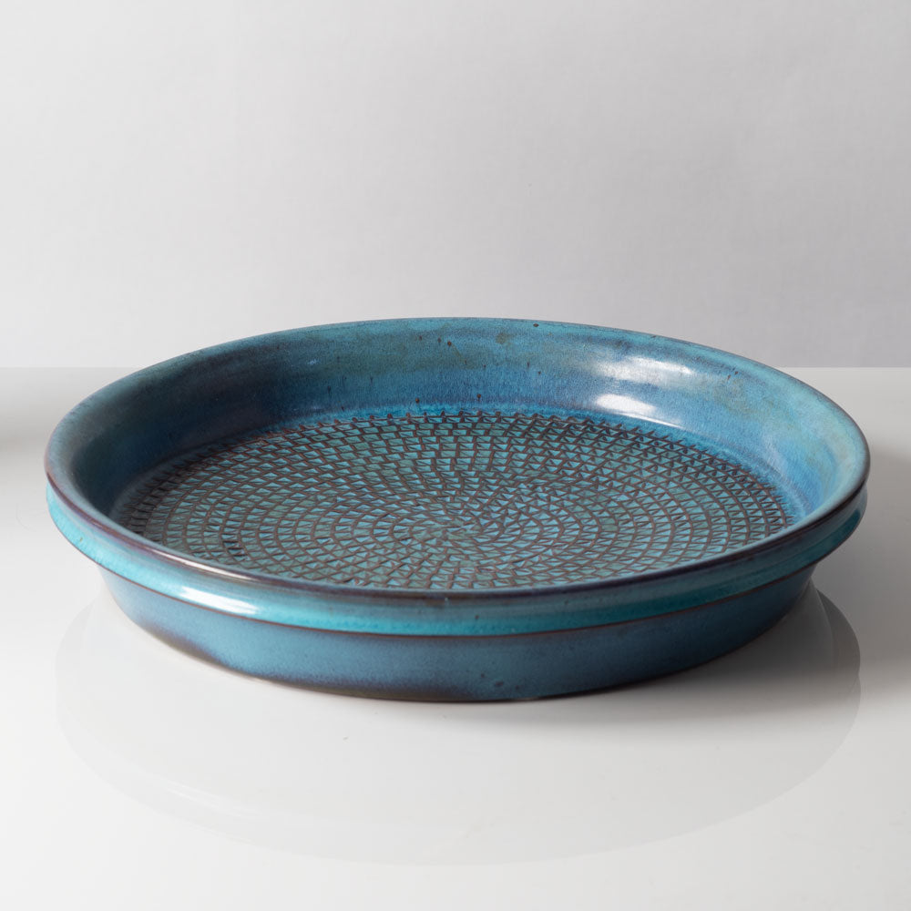 Stig Lindberg for Gustavsberg, unique large stoneware shallow bowl with turquoise glaze K2370