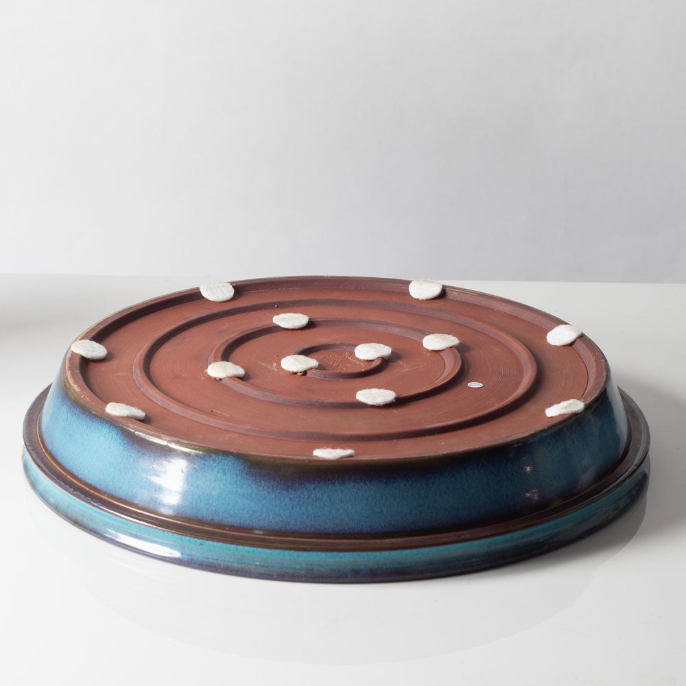 Stig Lindberg for Gustavsberg, unique large stoneware shallow bowl with turquoise glaze K2370