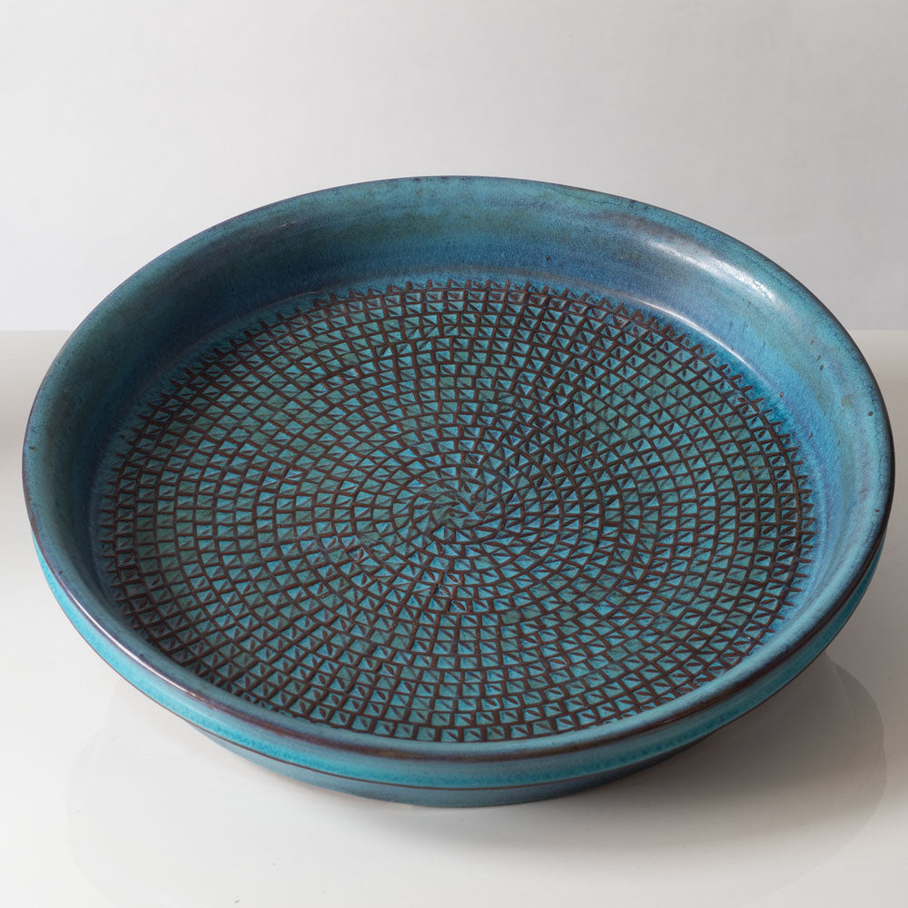 Stig Lindberg for Gustavsberg, unique large stoneware shallow bowl with turquoise glaze K2370