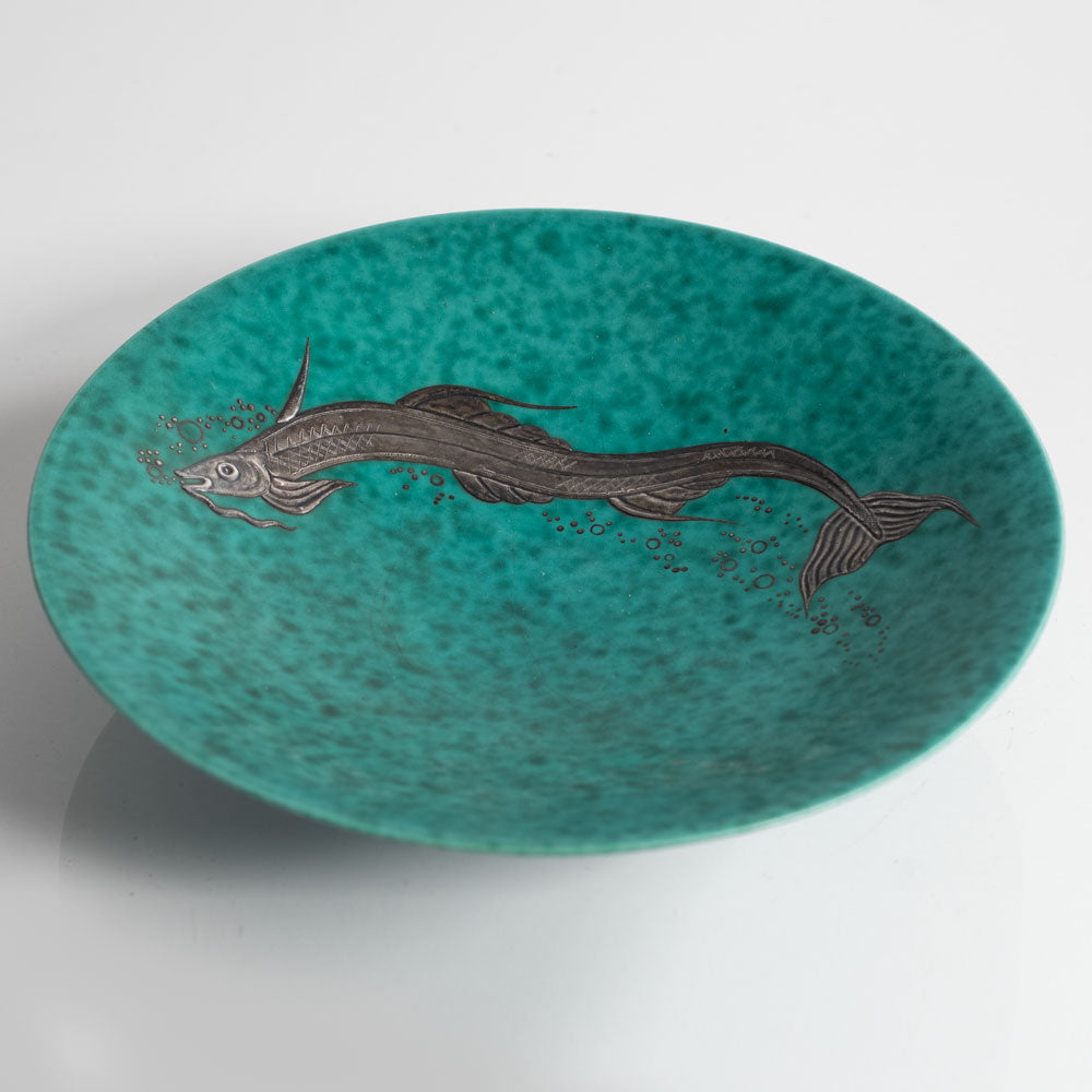 Wilhelm Kage for Gustavsberg, Sweden, "Argenta" bowl with fish M2124