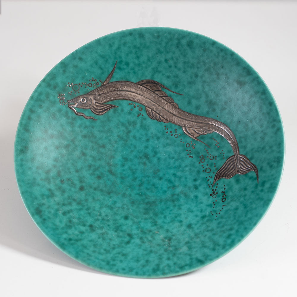 Wilhelm Kage for Gustavsberg, Sweden, "Argenta" bowl with fish M2124