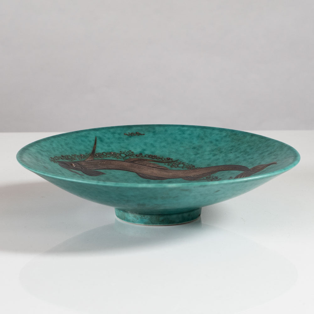 Wilhelm Kage for Gustavsberg, Sweden, "Argenta" bowl with fish M4080
