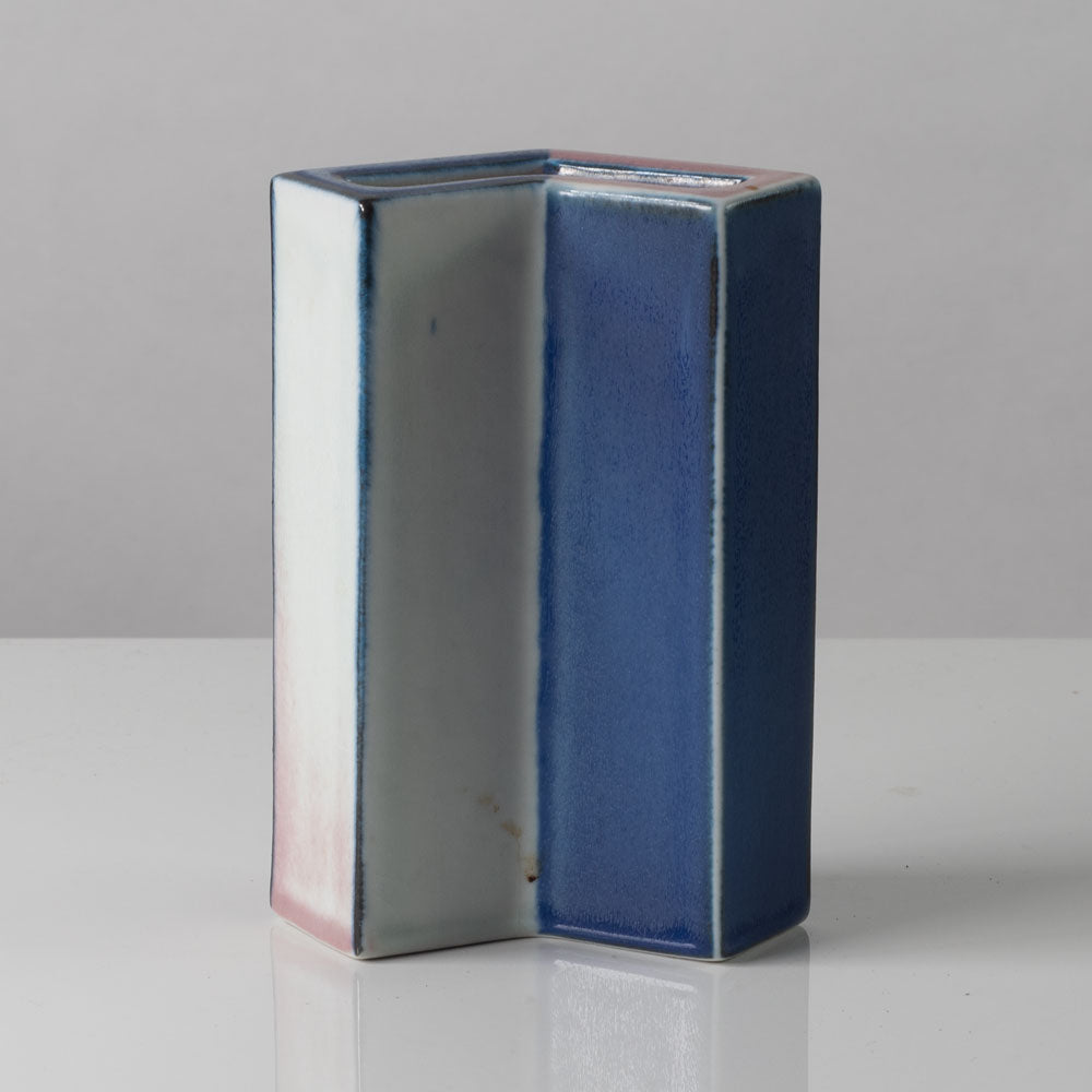 Karl Scheid, Germany, geometric vase with blue, pink and white glaze K2316
