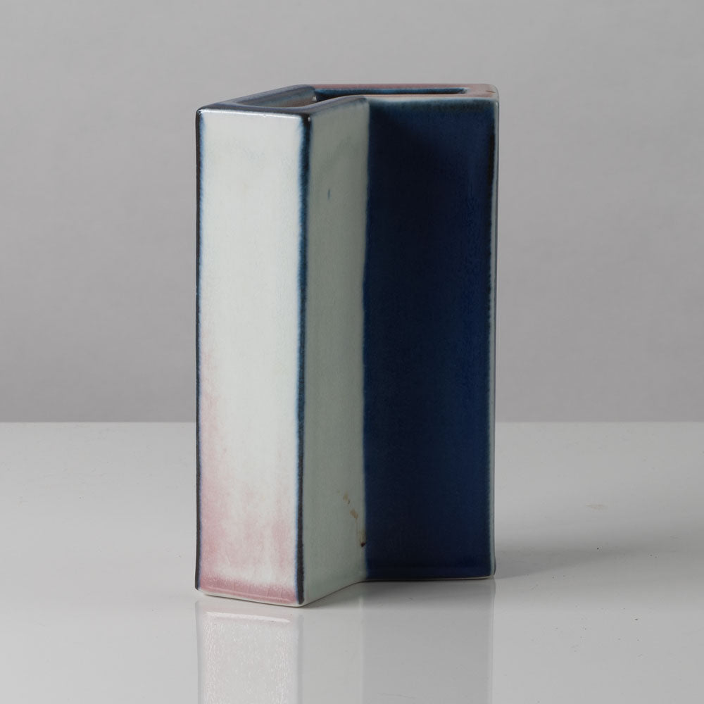 Karl Scheid, Germany, geometric vase with blue, pink and white glaze K2316