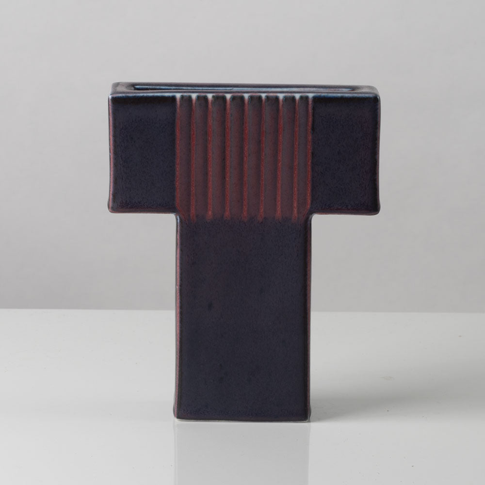 Karl Scheid, Germany, geometric vase with purple, pink and white glaze K2315