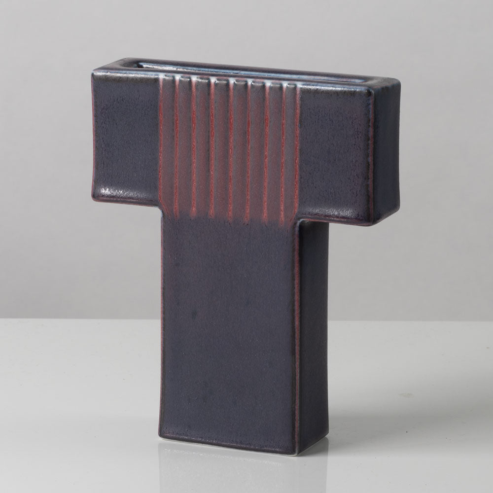 Karl Scheid, Germany, geometric vase with purple, pink and white glaze K2315